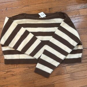 Brown and Cream striped crop sweater